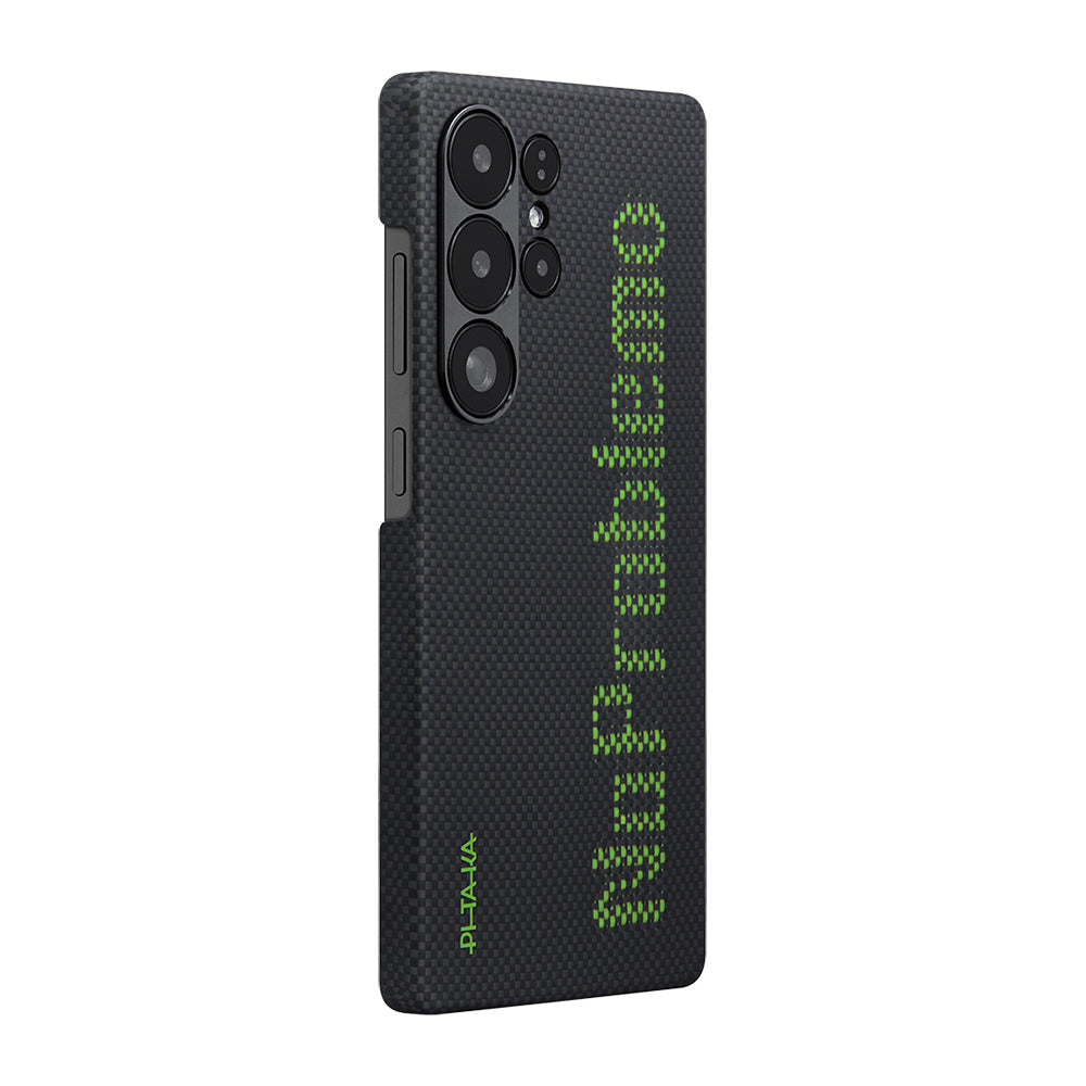 Pitaka Tactile Woven Aries Serisi Galaxy S25 Ultra M-safe Şarj Özellikli Lumintex Teknolojili Fosforlu Aramid Fiber Kılıf Pitaka Tactile Woven Aries Serisi Galaxy S25 Ultra M-safe Şarj Özellikli Lumintex Teknolojili Fosforlu Aramid Fiber Kılıf